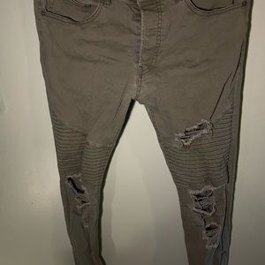 Green biker ripped jeans